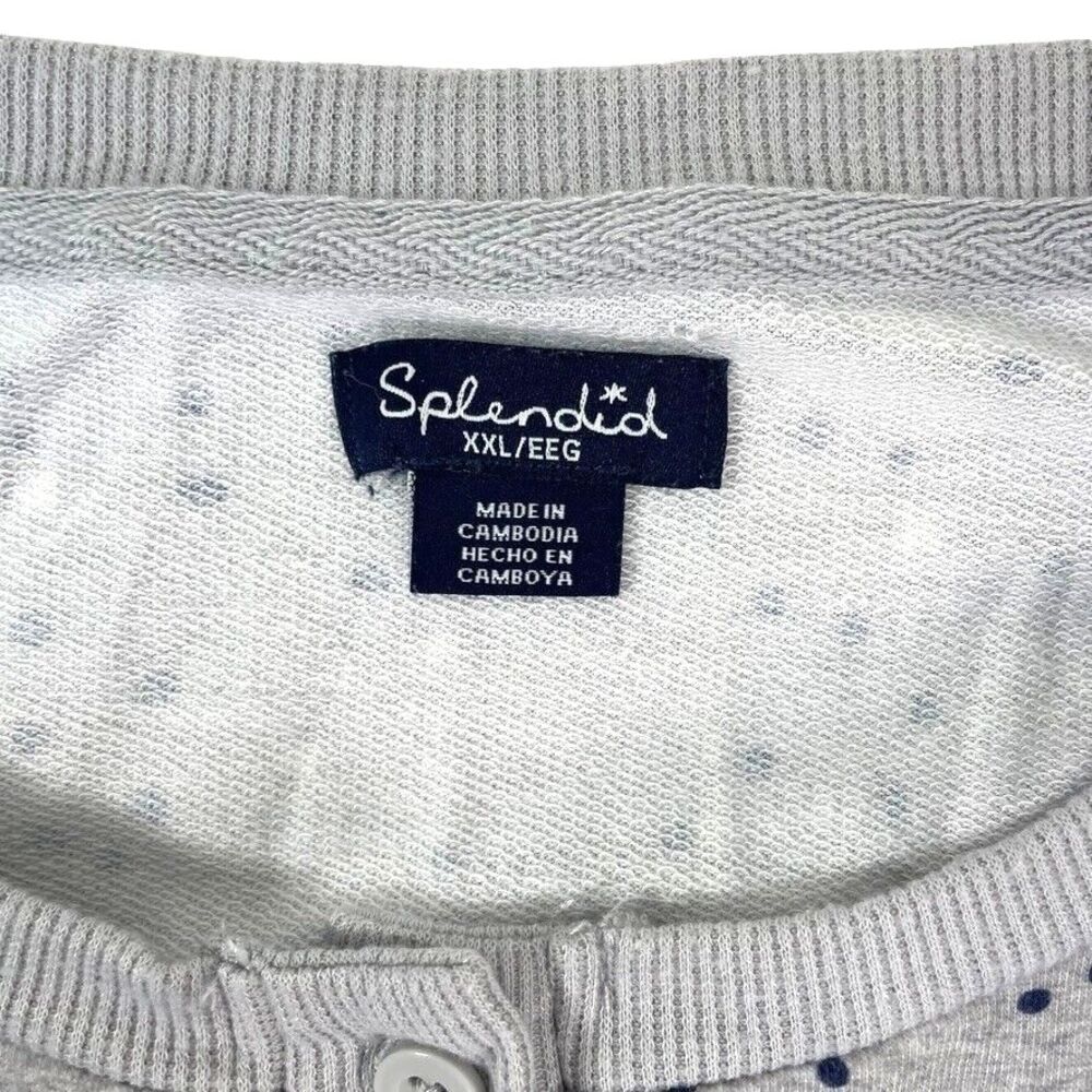 Splendid Henley Lounge Boxy Gray Sweatshirt Polka Dots Hearts Soft Sleep XXL - Picture 3 of 9